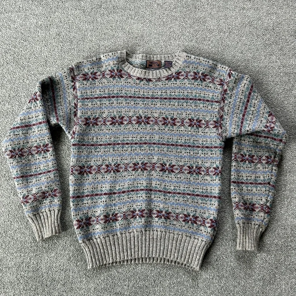 Vintage Hunting Horn Sweater Mens M Multicolor Shetland Wool Fair Isle Hong Kong
